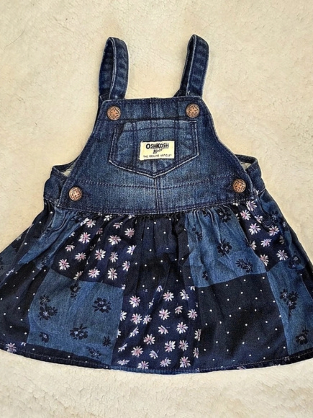 OshKosh B'gosh Girls Floral Denim Jumper Dress Size 6M